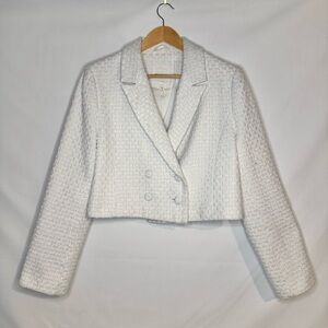 Avec Les Filles Cropped Double Breasted Tweed Textured Blazer Size Large